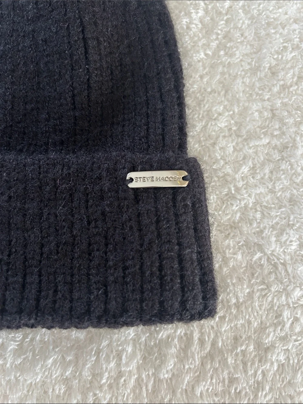 Steve Madden Black Pom-Pom Knit Beanie